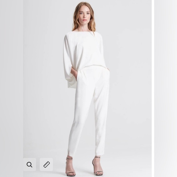 Halston Draped Sleeve Tapered Leg Crepe Jumpsuit White Size 0 - Picture 1 of 16